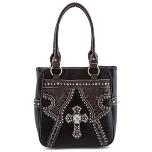 Deep Handbag with Crystal Cross & Studs